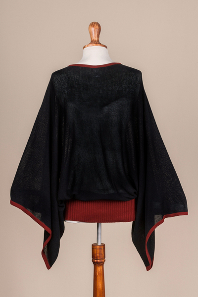 Jersey mezcla baby alpaca - Suéter bohemio de punto peruano en negro y burdeos