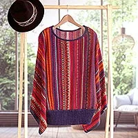 Striped kimono sleeve sweater, 'Cuzco Dance'