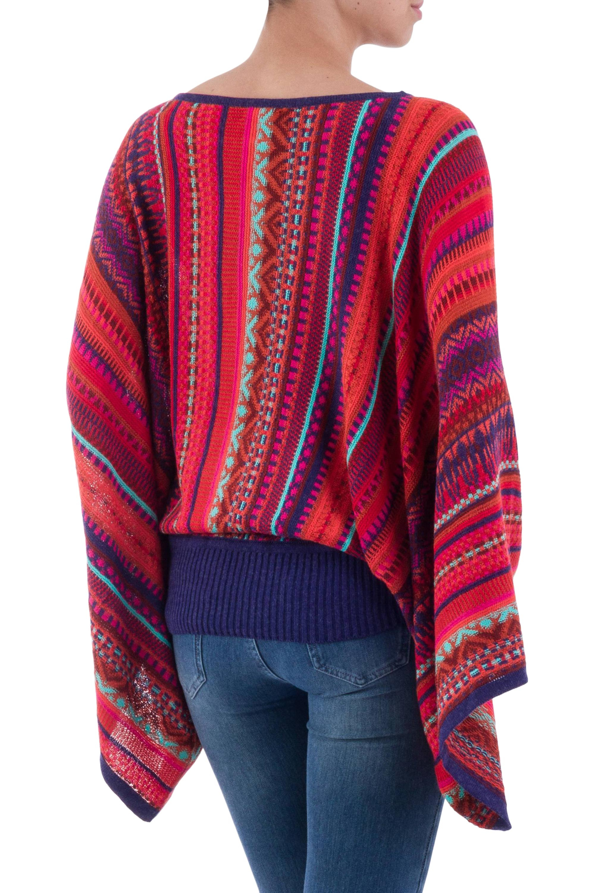 Peruvian Knit Bohemian Drape Sweater in Multicolor Pattern Cuzco