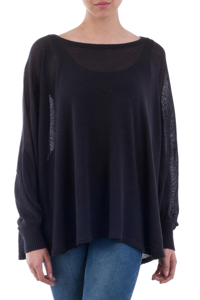 Soft Knit Bohemian Style Black Drape Sweater from Peru - Night Breeze ...