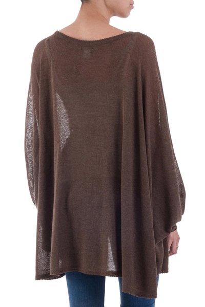 Jersey de mezcla de algodón - Suéter drapeado marrón estilo bohemio de punto suave de Perú