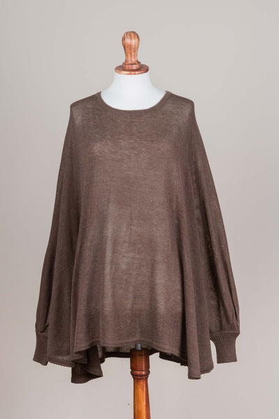 Cotton blend sweater, 'Desert Breeze' - Soft Knit Bohemian Style Brown Drape Sweater from Peru