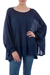 Cotton blend sweater, 'Ocean Breeze' - Soft Knit Bohemian Style Navy Blue Drape Sweater from Peru thumbail