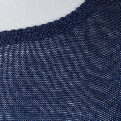 Pullover aus Baumwollmischung - Weich gestrickter, marineblauer, drapierter Pullover im böhmischen Stil aus Peru