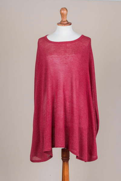 Cotton blend sweater, 'Bright Wind' - Soft Knit Bohemian Style Wine Drape Sweater from Peru