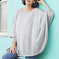 Cotton blend sweater, 'Mountain Breeze' - Soft Knit Bohemian Style Grey Drape Sweater from Peru