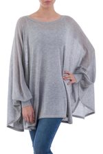 Cotton blend sweater, 'Mountain Breeze' - Soft Knit Bohemian Style Grey Drape Sweater from Peru