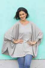 Cotton blend sweater, 'Mountain Breeze' - Soft Knit Bohemian Style Grey Drape Sweater from Peru