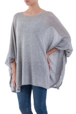 Cotton blend sweater, 'Mountain Breeze' - Soft Knit Bohemian Style Grey Drape Sweater from Peru
