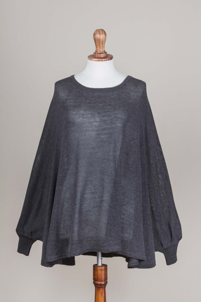Jersey de mezcla de algodón - Suéter drapeado color carbón de estilo bohemio de punto suave de Perú
