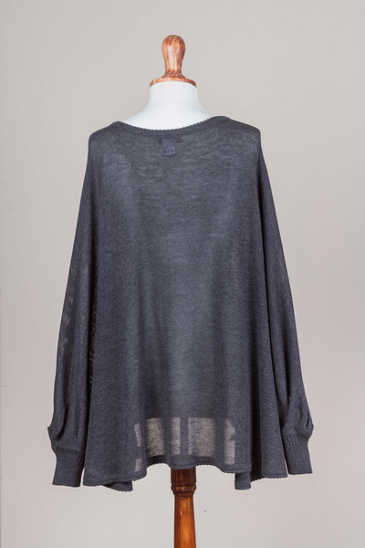 Cotton blend sweater, 'Charcoal Breeze' - Soft Knit Bohemian Style Charcoal Drape Sweater from Peru