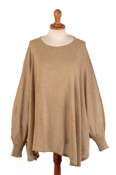 Cotton blend sweater, 'Coastal Breeze' - Soft Knit Bohemian Style Light Tan Drape Sweater from Peru