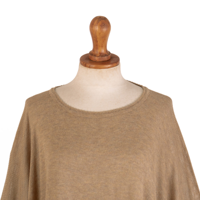 Pullover aus Baumwollmischung - Weich gestrickter, hellbrauner, drapierter Pullover im böhmischen Stil aus Peru