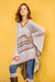 Cotton blend poncho, 'Memories Past' - Bohemian Poncho in Brown and White Stripes from Peru thumbail