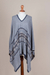 Cotton blend poncho, 'Memories Past in Blue' - Bohemian Poncho in Blue Geometric Pattern from Peru (image 2e) thumbail