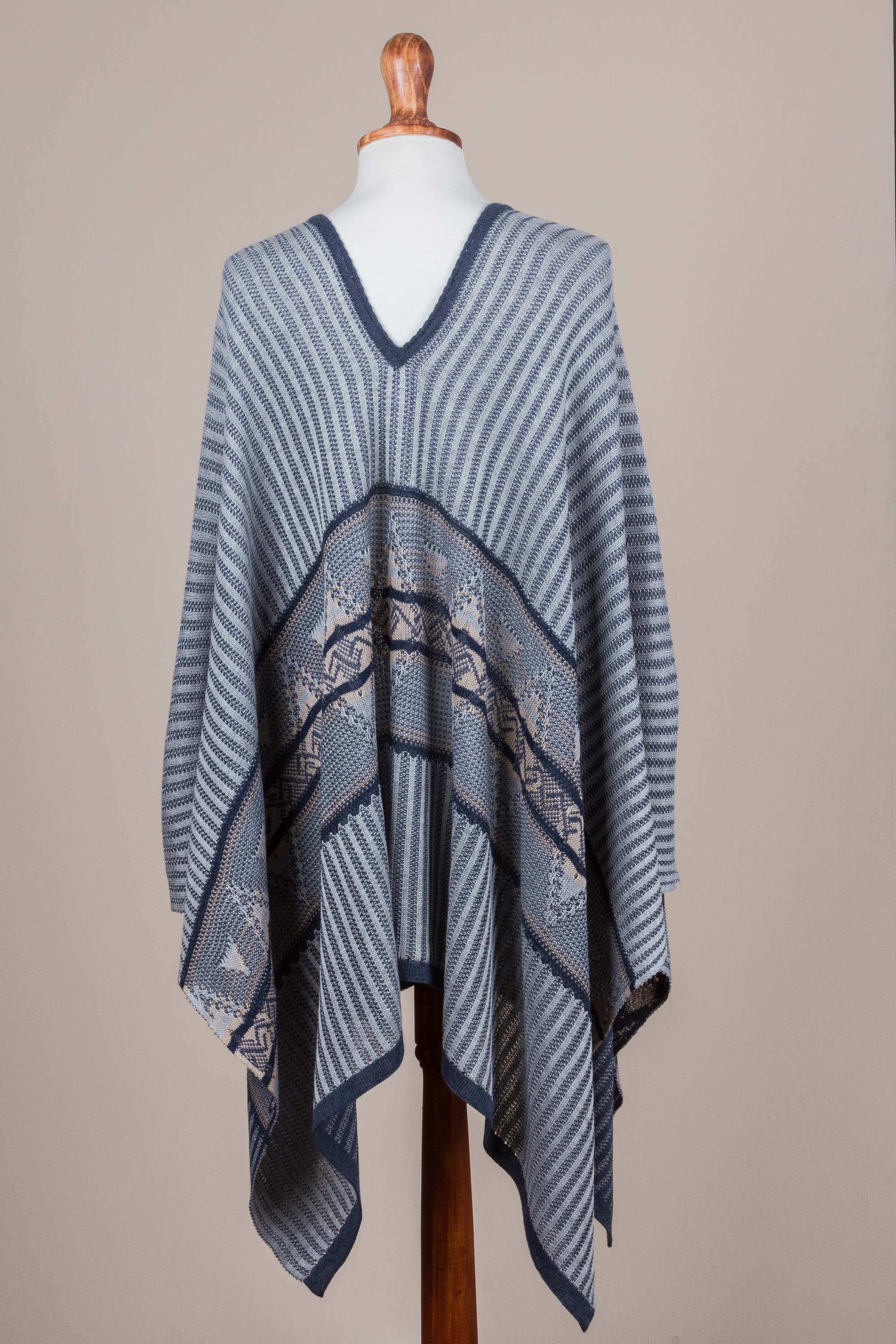 Bohemian Poncho in Blue Geometric Pattern from Peru - Memories Past in ...