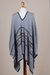 Cotton blend poncho, 'Memories Past in Blue' - Bohemian Poncho in Blue Geometric Pattern from Peru (image 2g) thumbail