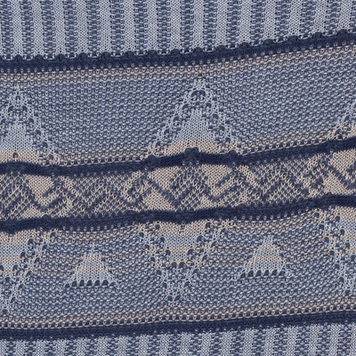 Cotton blend poncho, 'Memories Past in Blue' - Bohemian Poncho in Blue Geometric Pattern from Peru