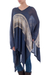 Cotton blend poncho, 'Blue Inca' - Woven Navy Blue Patterned Poncho from Peru