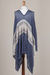 Cotton blend poncho, 'Blue Inca' - Woven Navy Blue Patterned Poncho from Peru (image 2g) thumbail