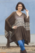 Cotton blend poncho, 'Brown Inca' - Woven Dark Brown Poncho with Stripe from Peru thumbail