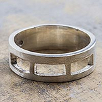 Sterling Silver Openwork Band Ring 925 Jewelry from Peru, 'Long Windows'