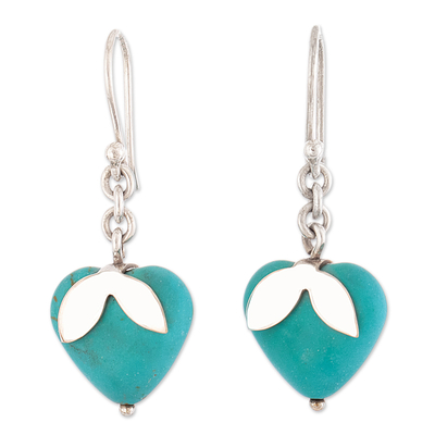 Sterling silver dangle earrings, 'Sky Blue Hearts' - Sterling Silver Reconstituted Turquoise Dangle Earrings Peru