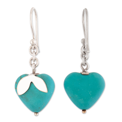 Sterling silver dangle earrings, 'Sky Blue Hearts' - Sterling Silver Reconstituted Turquoise Dangle Earrings Peru
