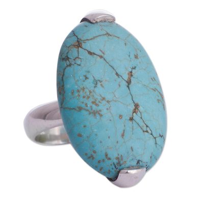 Sterling silver cocktail ring, 'Turquoise Queen' - Sterling Silver Reconstituted Turquoise Cocktail Ring Peru