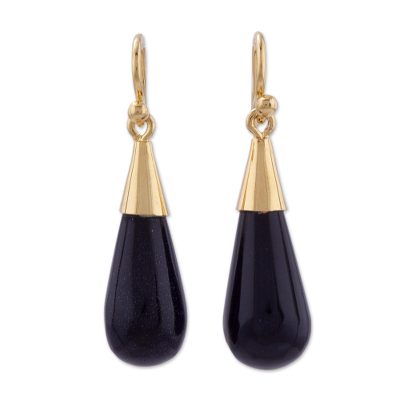 Gold plated dangle earrings, 'Frosty Night' - Gold Plated Sterling Silver Dangle Earrings from Peru