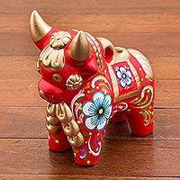 Ceramic figurine, 'Red Pucara Bull'