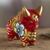 Ceramic figurine, 'Little Red Pucara Bull' - Hand Painted Red Ceramic Bull Sculpture Floral from Peru thumbail