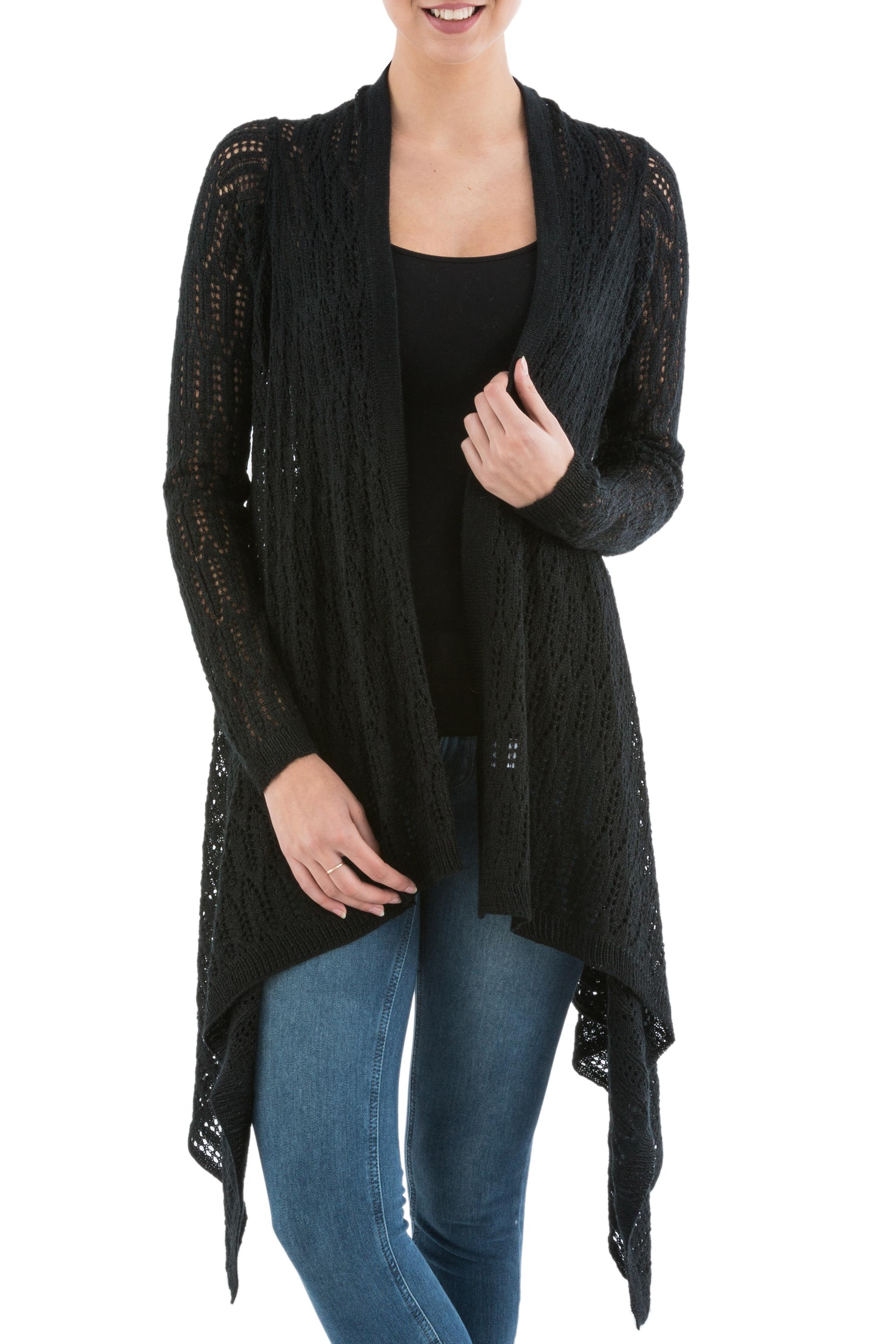 UNICEF Market | Black Cardigan Sweater with Sidetail Hem - Black