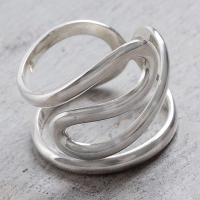 Sterling silver band ring, 'Sky Curves' - Peruvian Jewelry High Polish Sterling Silver Band Ring