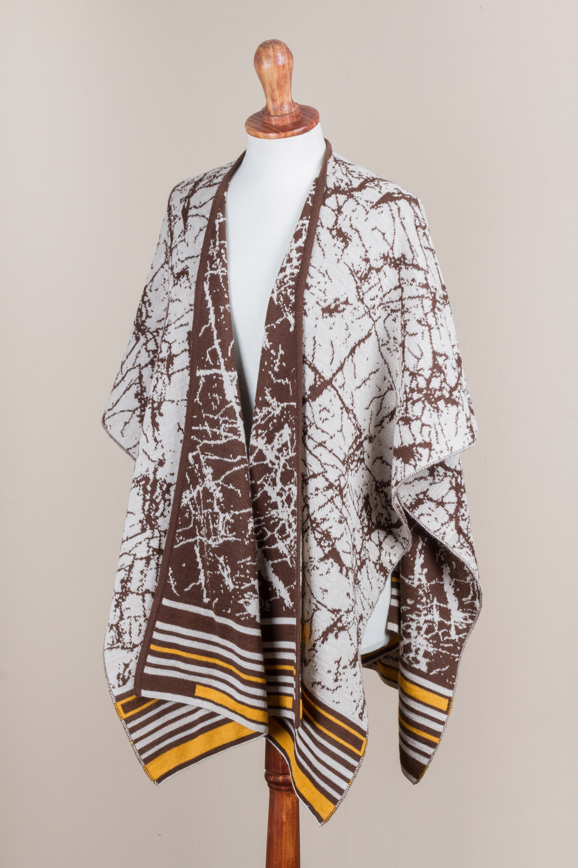 Reversible Alpaca Blend Ruana in Mahogany from Peru - Mahogany Woods ...