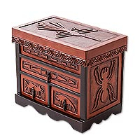Leather and cedar wood jewelry box, 'Nazca Chamber'