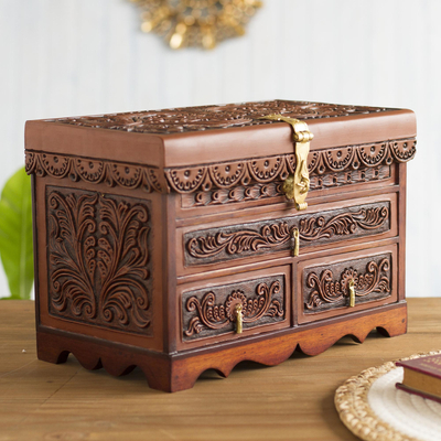  Wood and Leather Treasure Chest Box Decorative Storage Chest Box  with Lock, Handcrafted Decorative Boxes with Lids for Home Decor, Two  Different Sized