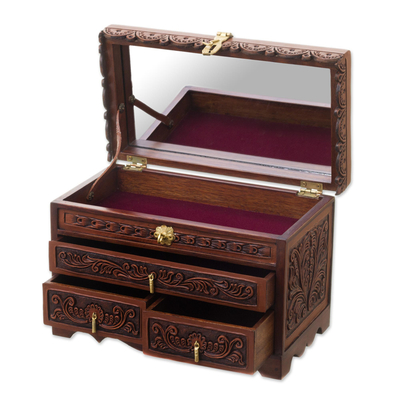 Leather and Wood Wood Jewelry Box with Bird Motifs - Paradise Memories ...