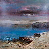 'Boats in Paracas' (2015) - Realist Painting Peruvian Paracas Seascape Signed Art