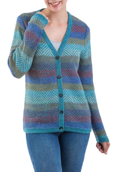 100% alpaca cardigan, 'Harbor Lights' - 100% Alpaca Wool Cardigan Sweater from Peru