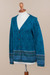100% alpaca cardigan, 'Dreamy Blues' - Teal 100% Alpaca Wool Cardigan Sweater from Peru (image 2e) thumbail