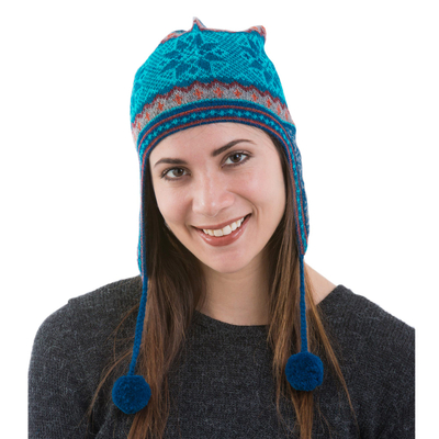 Curated gift set, 'Winter Serenity' - Curated Gift Set with Chullo Hat Fingerless Mitts & Earrings