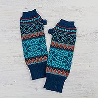 guantes sin dedos 100% alpaca, 'Nevadas andinas' - Guantes sin dedos 100% Alpaca en azul y humo de Perú