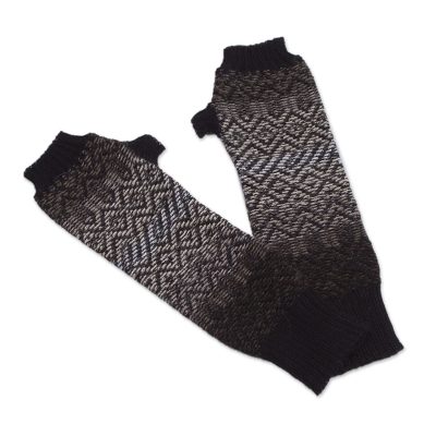 100% alpaca fingerless mitts, 'Mahogany Brown Andean Pride' - 100% Alpaca Fingerless Gloves in Black and Mahogany Peru