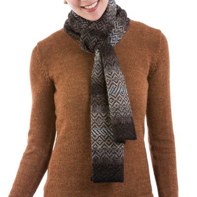 100% alpaca scarf, 'Mahogany Brown Andean Pride' - 100% Alpaca Scarf in Mahogany and Eggshell from Peru