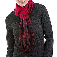 Alpaca blend scarf, 'Crimson Andes' - Alpaca Blend Knit Scarf in Crimson and Boysenberry from Peru