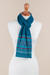 100% alpaca scarf, 'Winter Rhombi' - 100% Alpaca Wrap Scarf in Teal and Cerulean from Peru (image 2c) thumbail