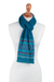 100% alpaca scarf, 'Winter Rhombi' - 100% Alpaca Wrap Scarf in Teal and Cerulean from Peru (image 2d) thumbail