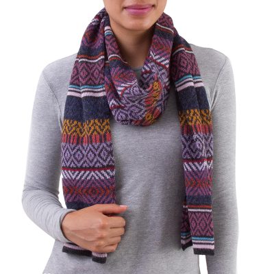 100% alpaca scarf, 'Andean Pride' - Multicolored 100% Alpaca Wrap Scarf from Peru