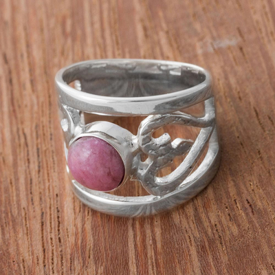 Rhodonite cocktail ring, 'Inseparable Love' - Rhodonite and Sterling Silver Cocktail Ring from Peru